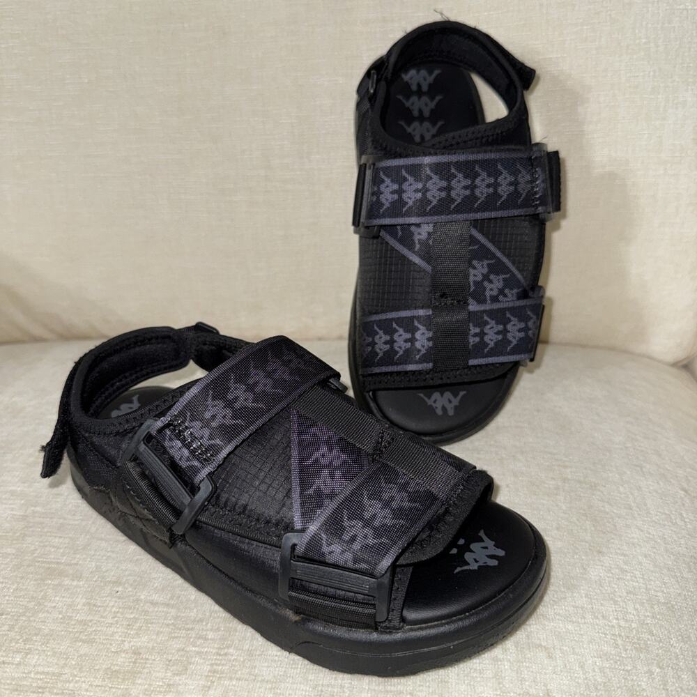 Kappa Unisex Size 4 222 Banda Mitel 1 Black White Slides Strap Sandals EUC